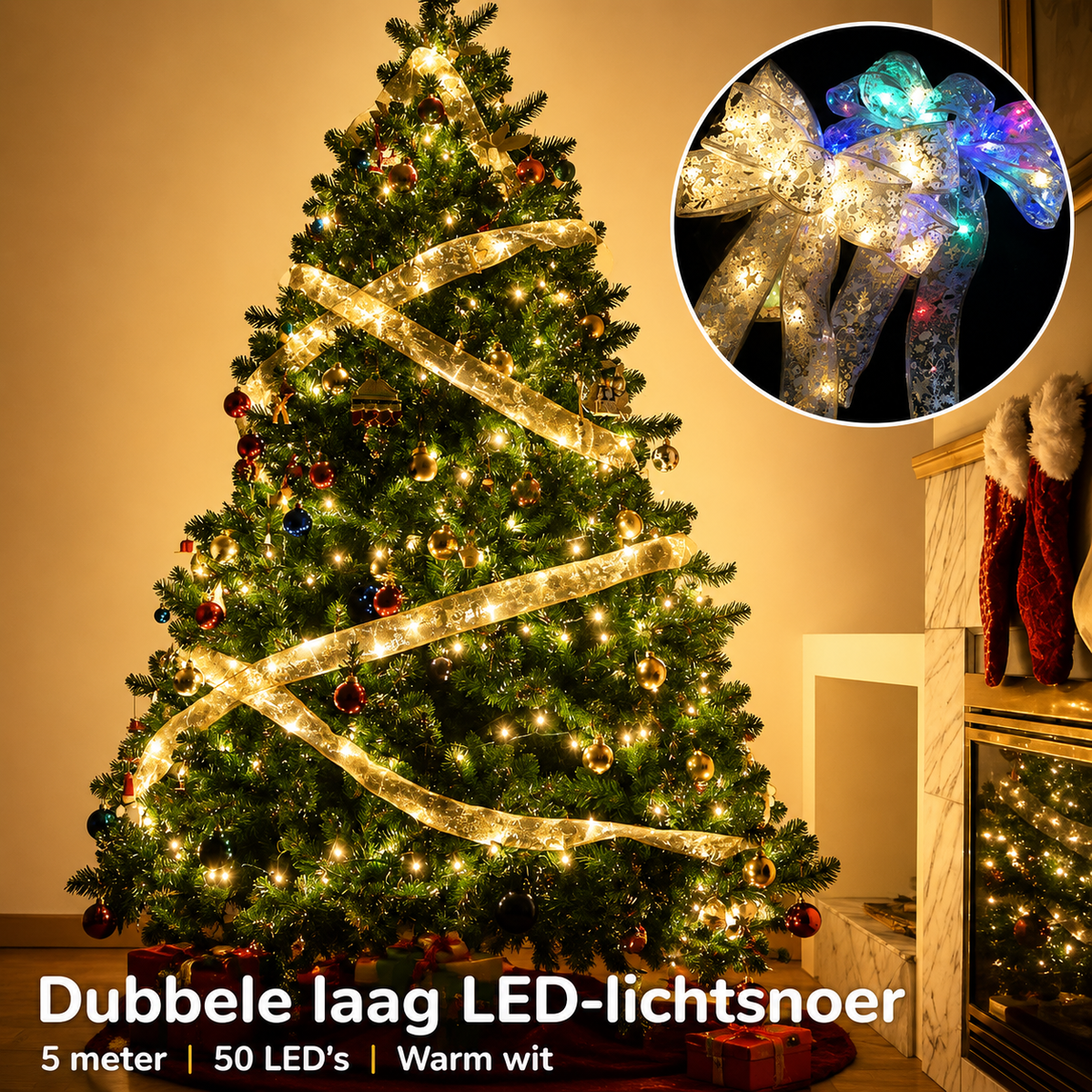 LED kerstverlichting – dubbele lichtslinger, kerstboom lampjes, sfeervolle verlichting