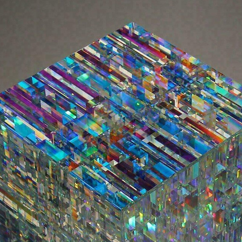 Kubus Beeld Glas Sculptuur Kleurrijk Design Ornament Decoratie Handgemaakt
