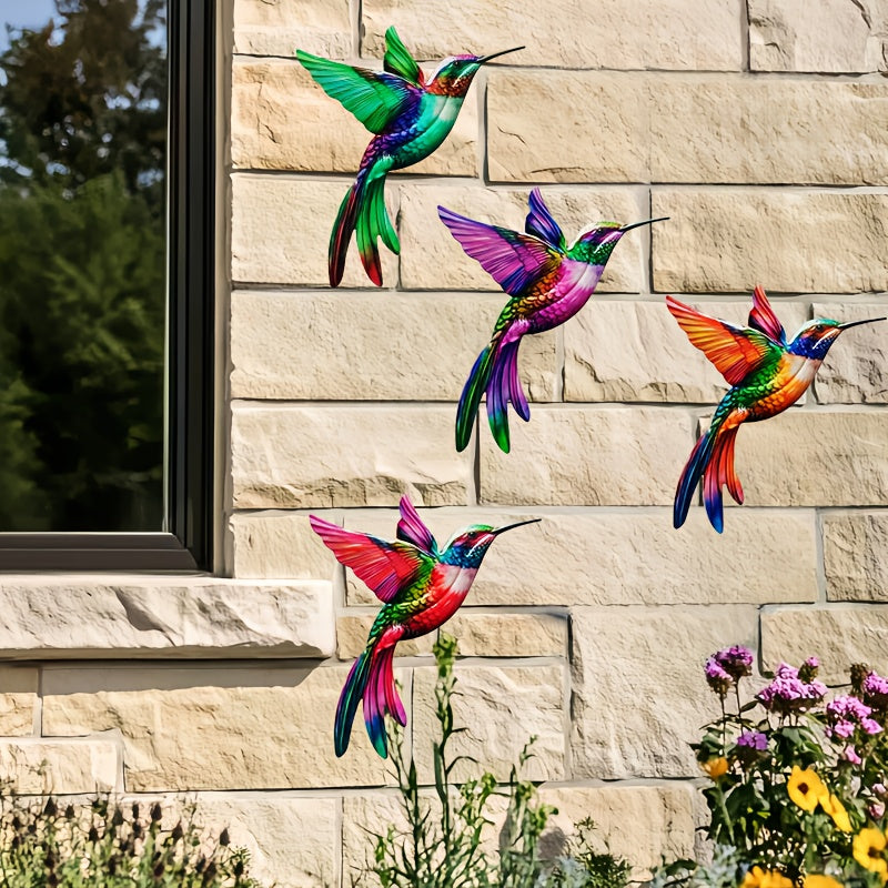 Kolibrie Wanddecoratie Metaal Set 4 Stuks