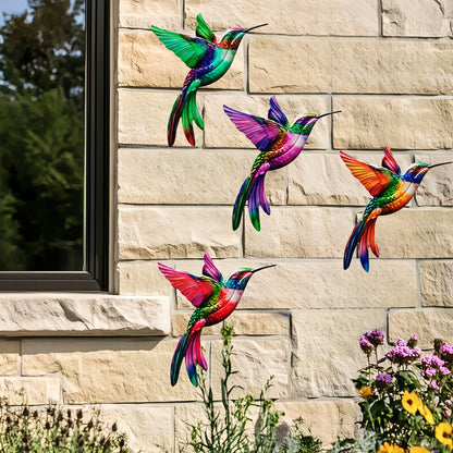 Kolibrie Wanddecoratie Metaal Set 4 Stuks