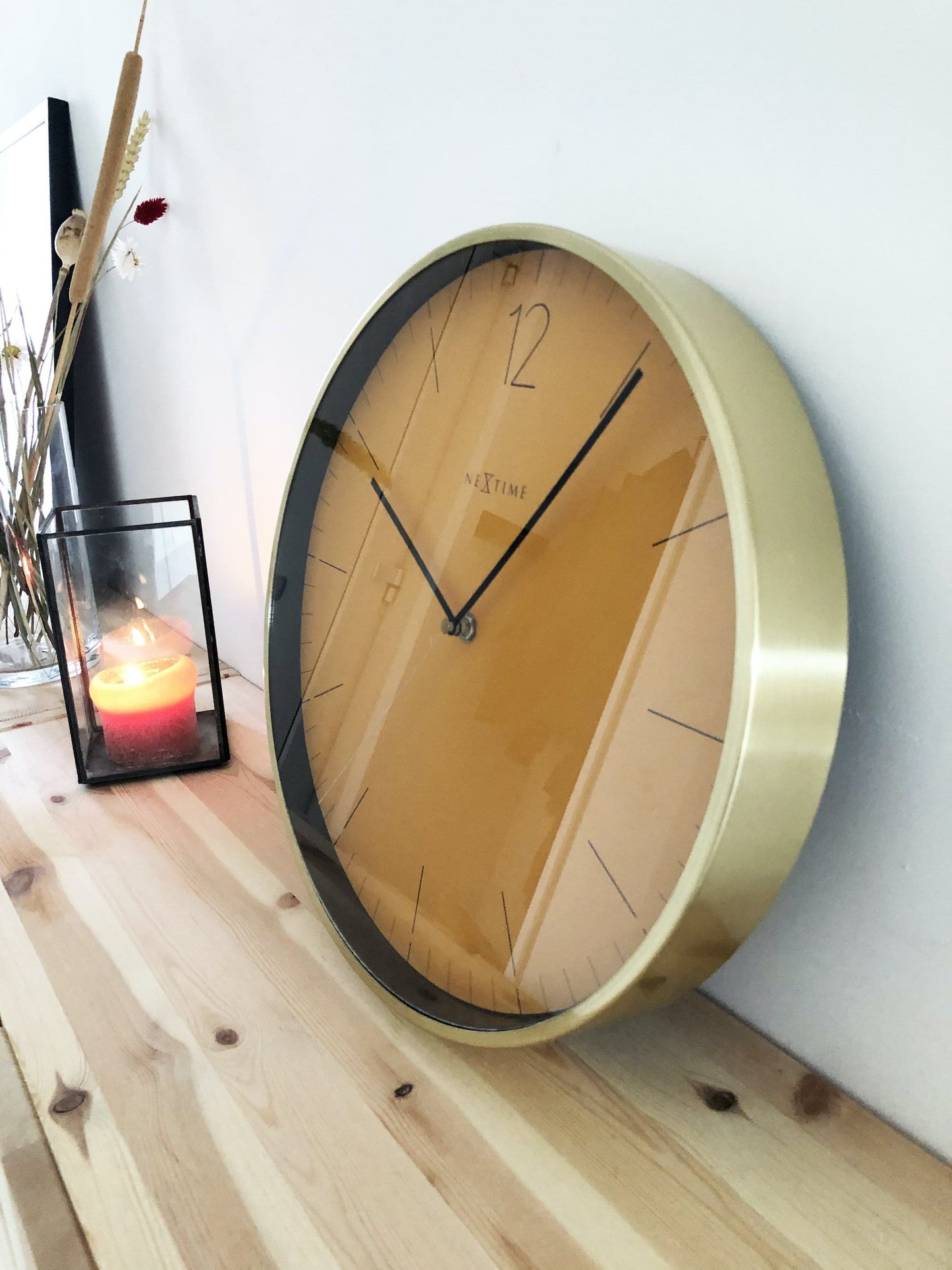 Wandklok 34 cm Glas/Metaal – Vintage Goud Design