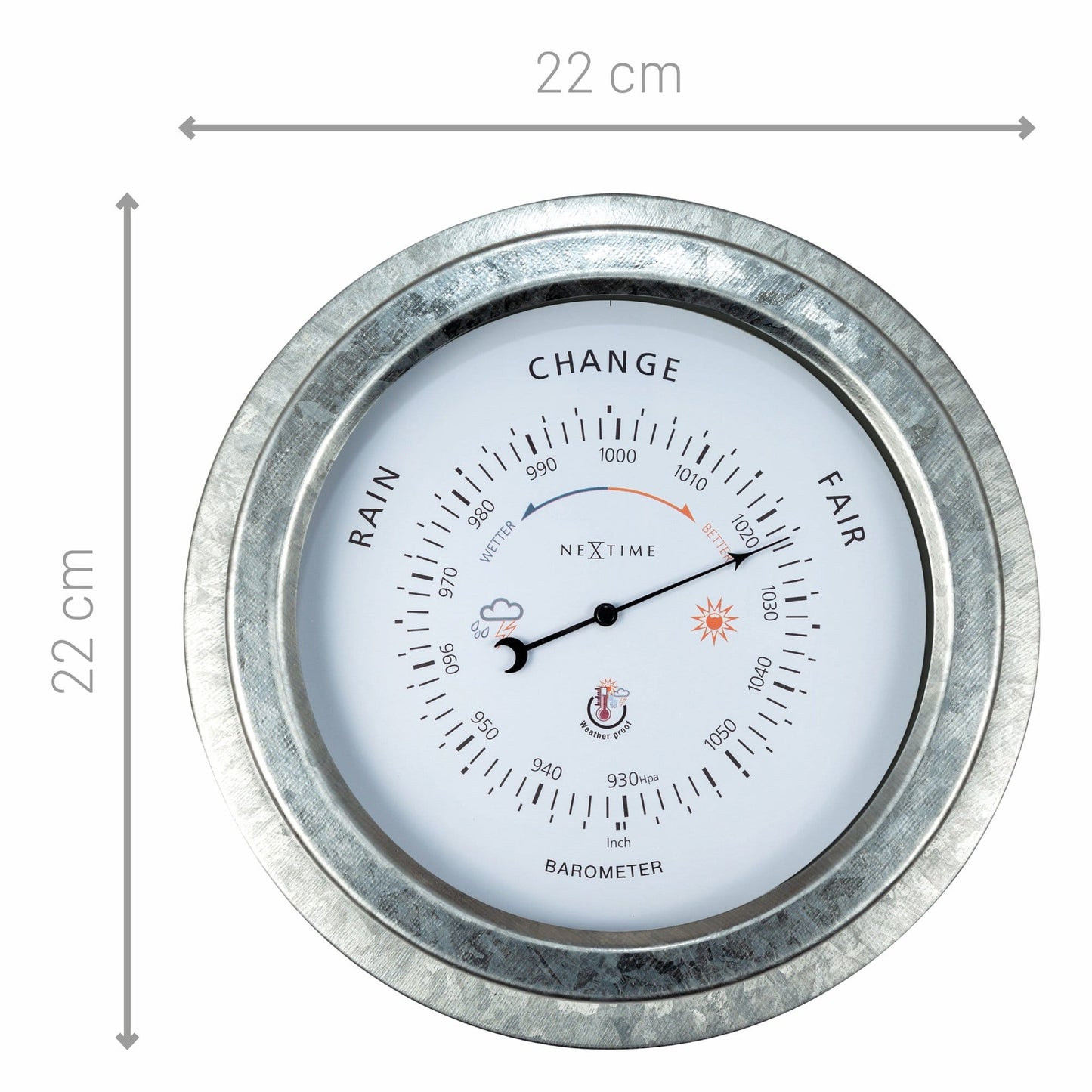 Barometer Buiten 22 cm – Weerbestendig Metaal