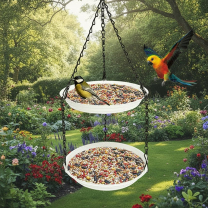 Hangende Vogelvoederbak met Dubbele Schalen en Kettingconstructie