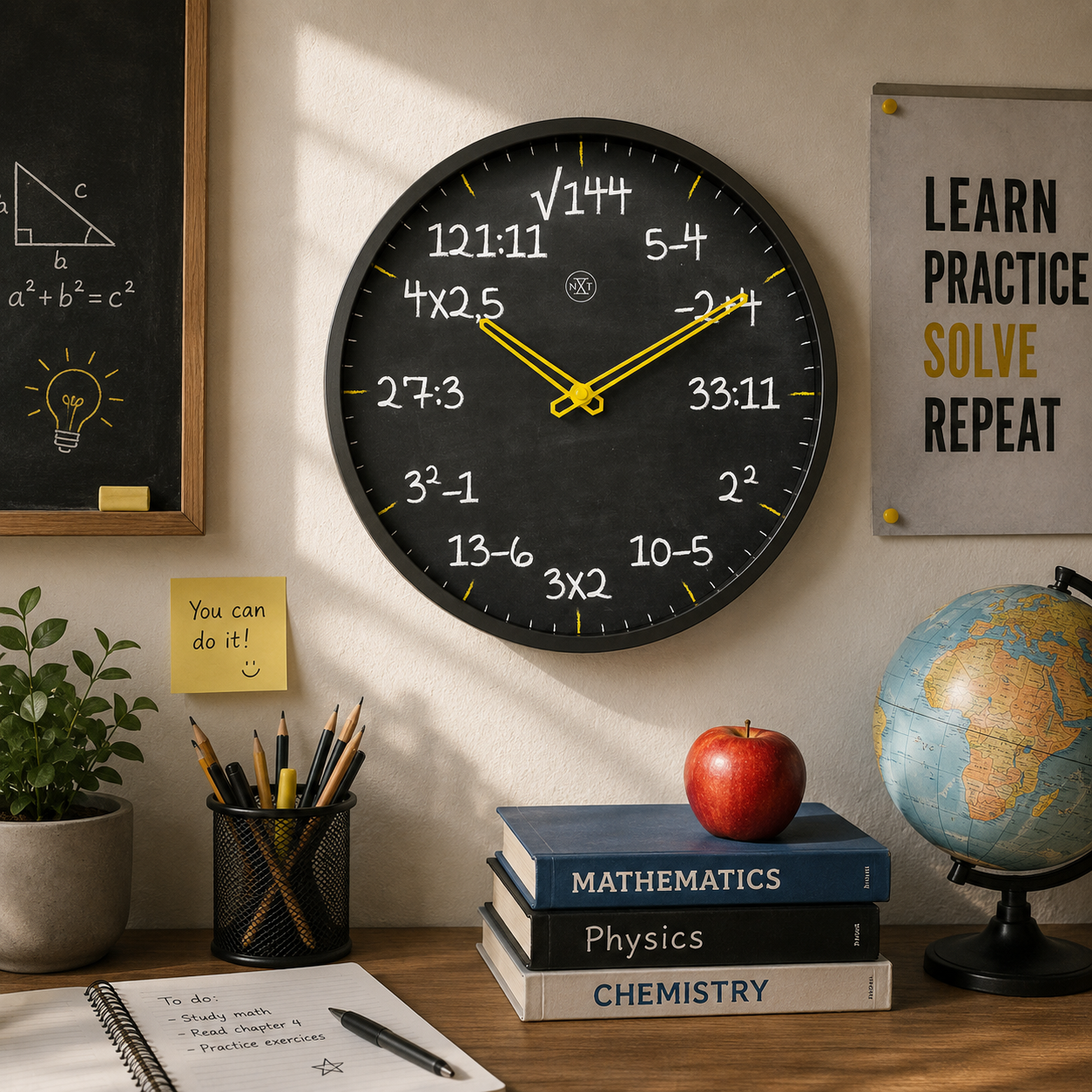 Stille Wandklok 30 cm Kunststof – Wiskunde Design