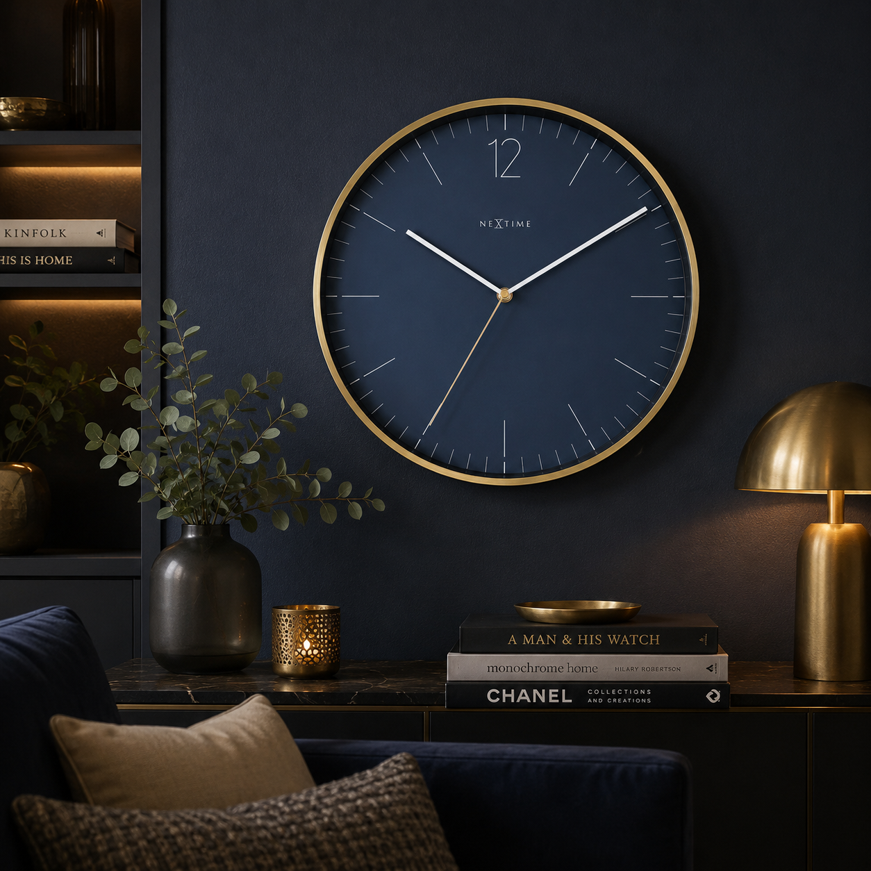 Wandklok 34 cm Glas/Metaal – Vintage Goud Design
