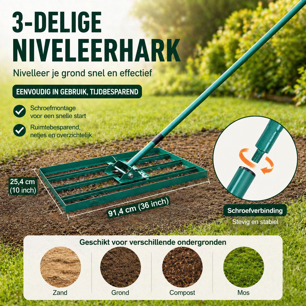 Stevige Tuinhark met Lange Steel – Voor Gazononderhoud