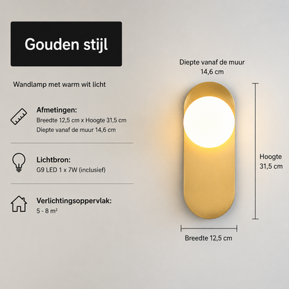 GildedGlimmer - Moderne LED Wandlamp met Glazen Bol