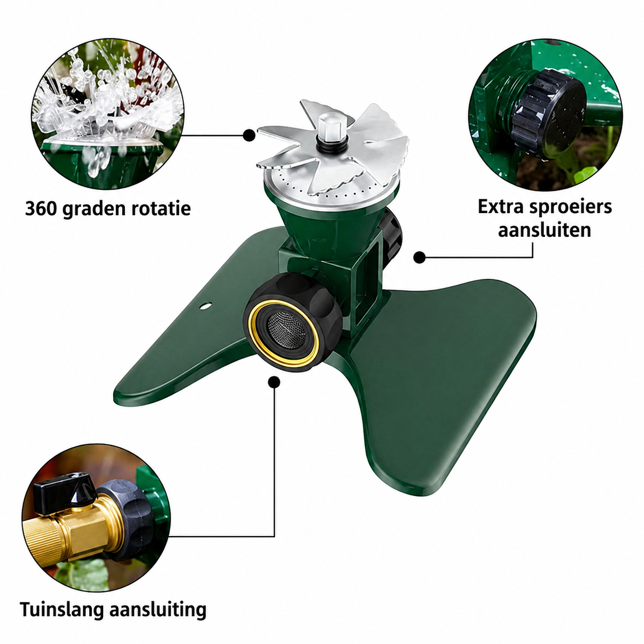 360° Tuinsproeier – Gazon Bewatering Gelijkmatige Waterverdeling