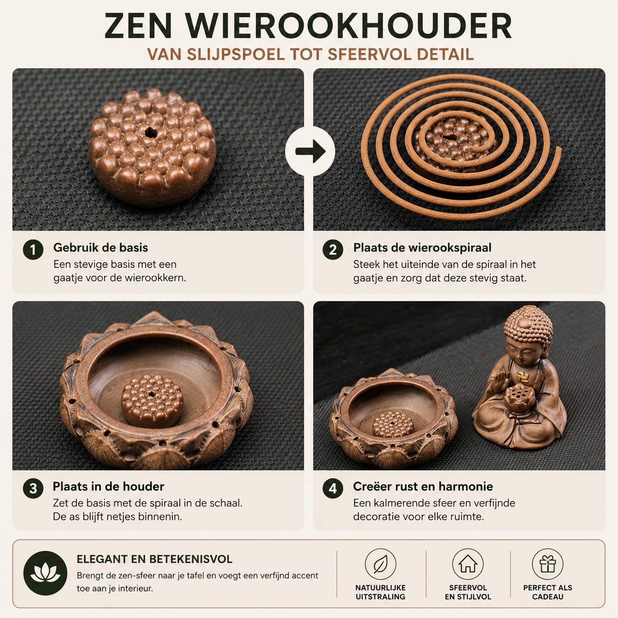 Zittende Boeddha Backflow Wierookhouder met LED