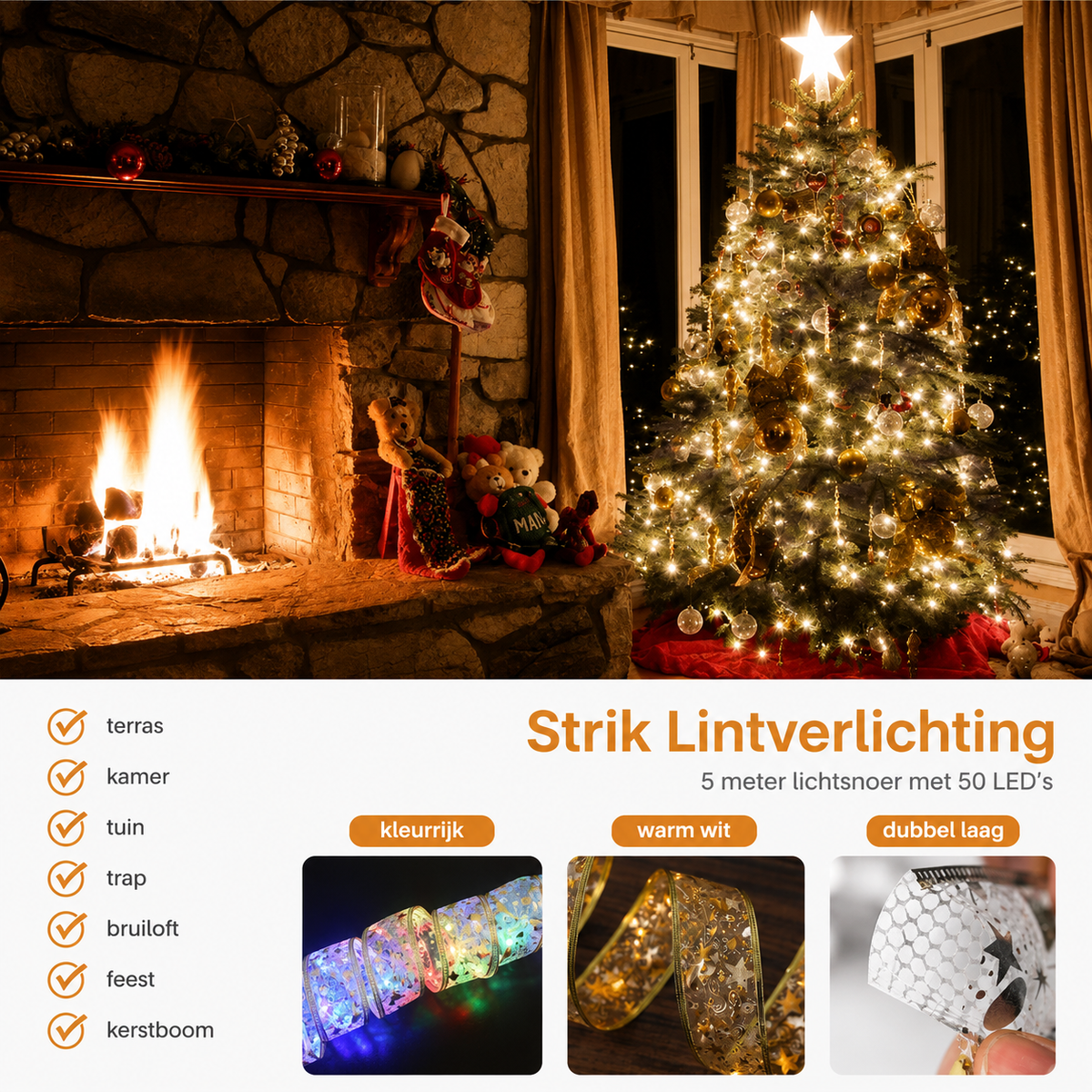 LED kerstverlichting – dubbele lichtslinger, kerstboom lampjes, sfeervolle verlichting