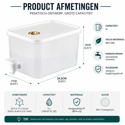 Koudwater dispenser 5L – waterkan met kraan