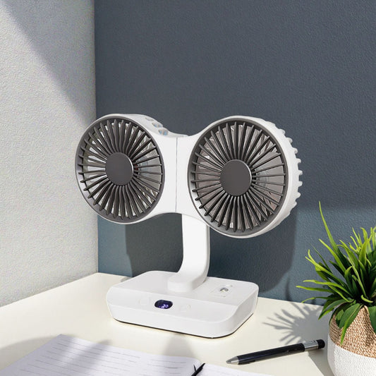 Draagbare USB Mini Ventilator – Dubbele Kop, 360° Draaibaar & Oplaadbaar
