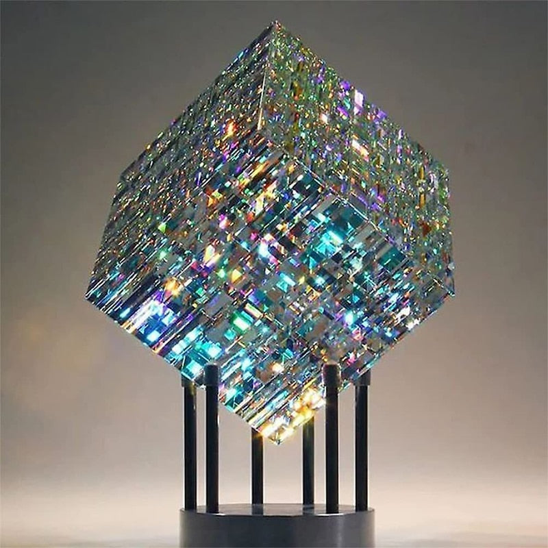 Kubus Beeld Glas Sculptuur Kleurrijk Design Ornament Decoratie Handgemaakt