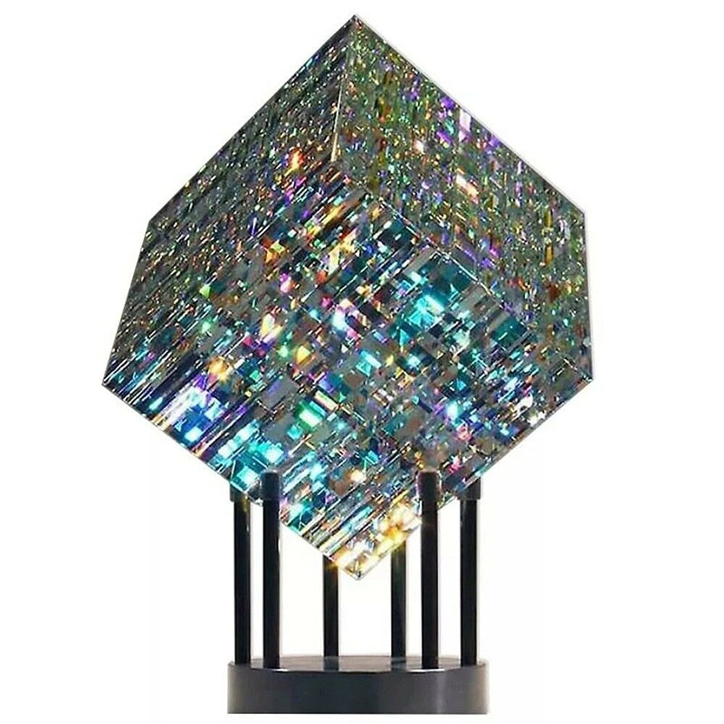 Kubus Beeld Glas Sculptuur Kleurrijk Design Ornament Decoratie Handgemaakt
