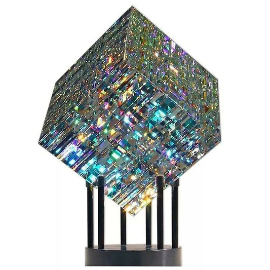 Kubus Beeld Glas Sculptuur Kleurrijk Design Ornament Decoratie Handgemaakt