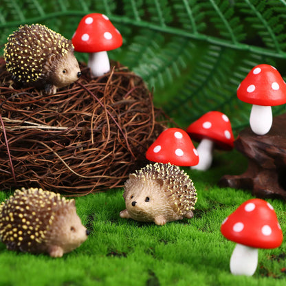 3/5/8 Stuks Mini Egel en Paddenstoel Beeldjes – Tuin- en Plantenpot Decoratie