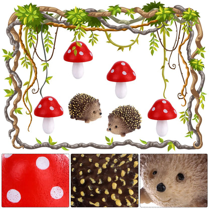 3/5/8 Stuks Mini Egel en Paddenstoel Beeldjes – Tuin- en Plantenpot Decoratie