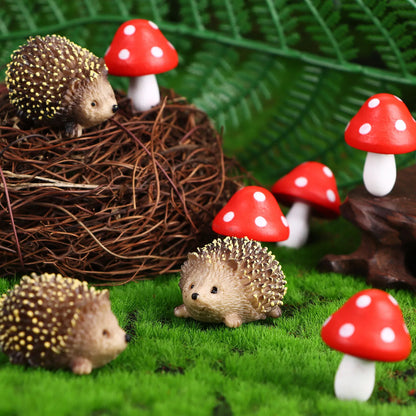 3/5/8 Stuks Mini Egel en Paddenstoel Beeldjes – Tuin- en Plantenpot Decoratie