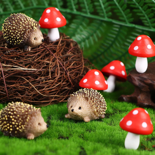 3/5/8 Stuks Mini Egel en Paddenstoel Beeldjes – Tuin- en Plantenpot Decoratie