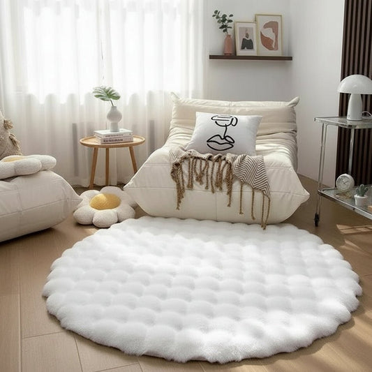 Rond hoogpolig vloerkleed – Scandinavische woonstijl