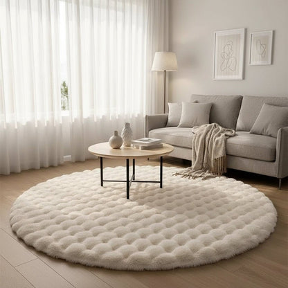 Rond hoogpolig vloerkleed – Scandinavische woonstijl