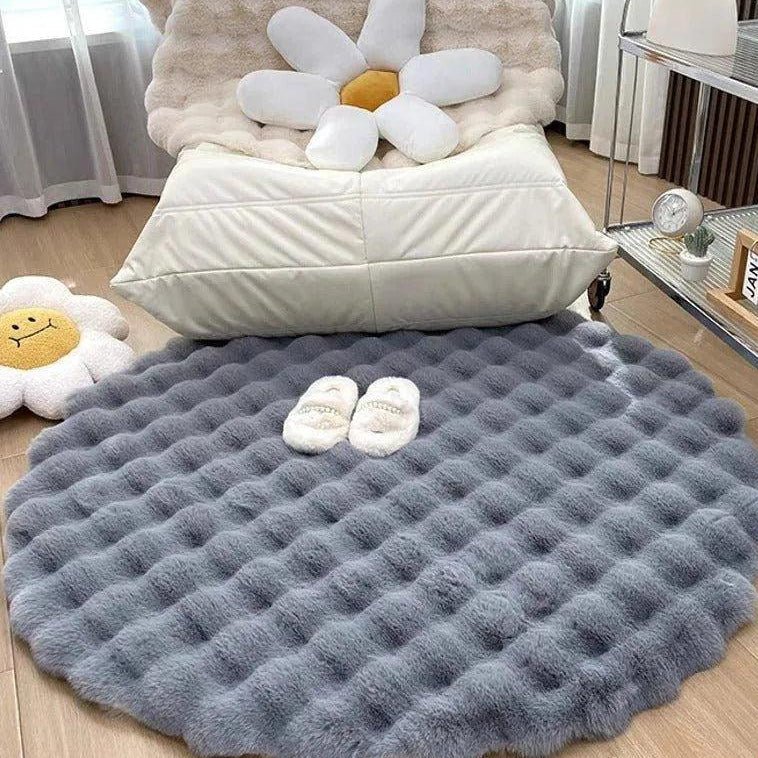 Rond hoogpolig vloerkleed – Scandinavische woonstijl
