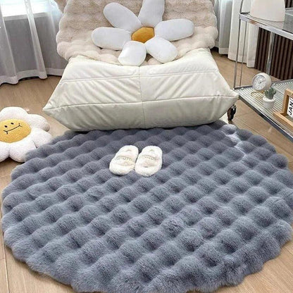 Rond hoogpolig vloerkleed – Scandinavische woonstijl