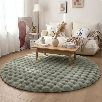Rond hoogpolig vloerkleed – Scandinavische woonstijl