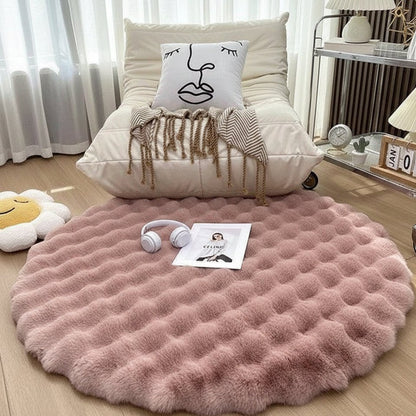Rond hoogpolig vloerkleed – Scandinavische woonstijl