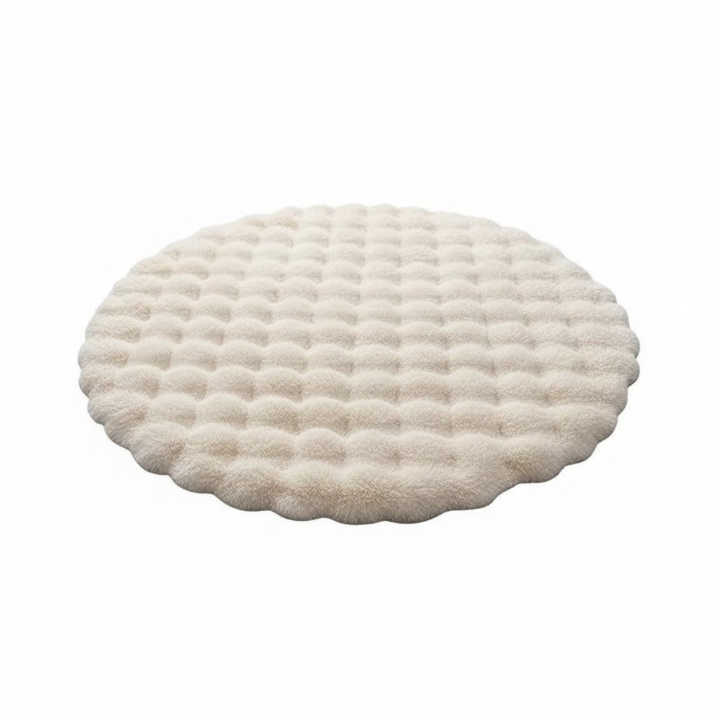 Rond hoogpolig vloerkleed – Scandinavische woonstijl