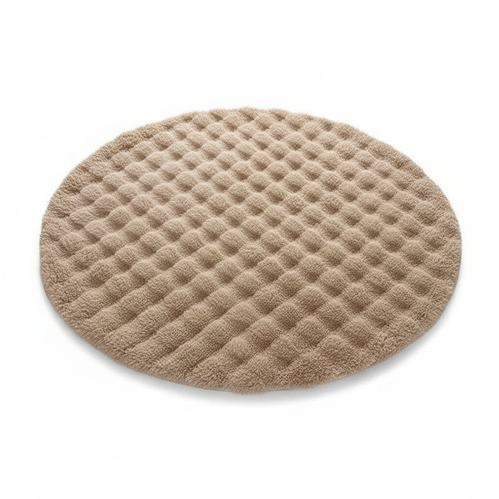 Rond hoogpolig vloerkleed – Scandinavische woonstijl