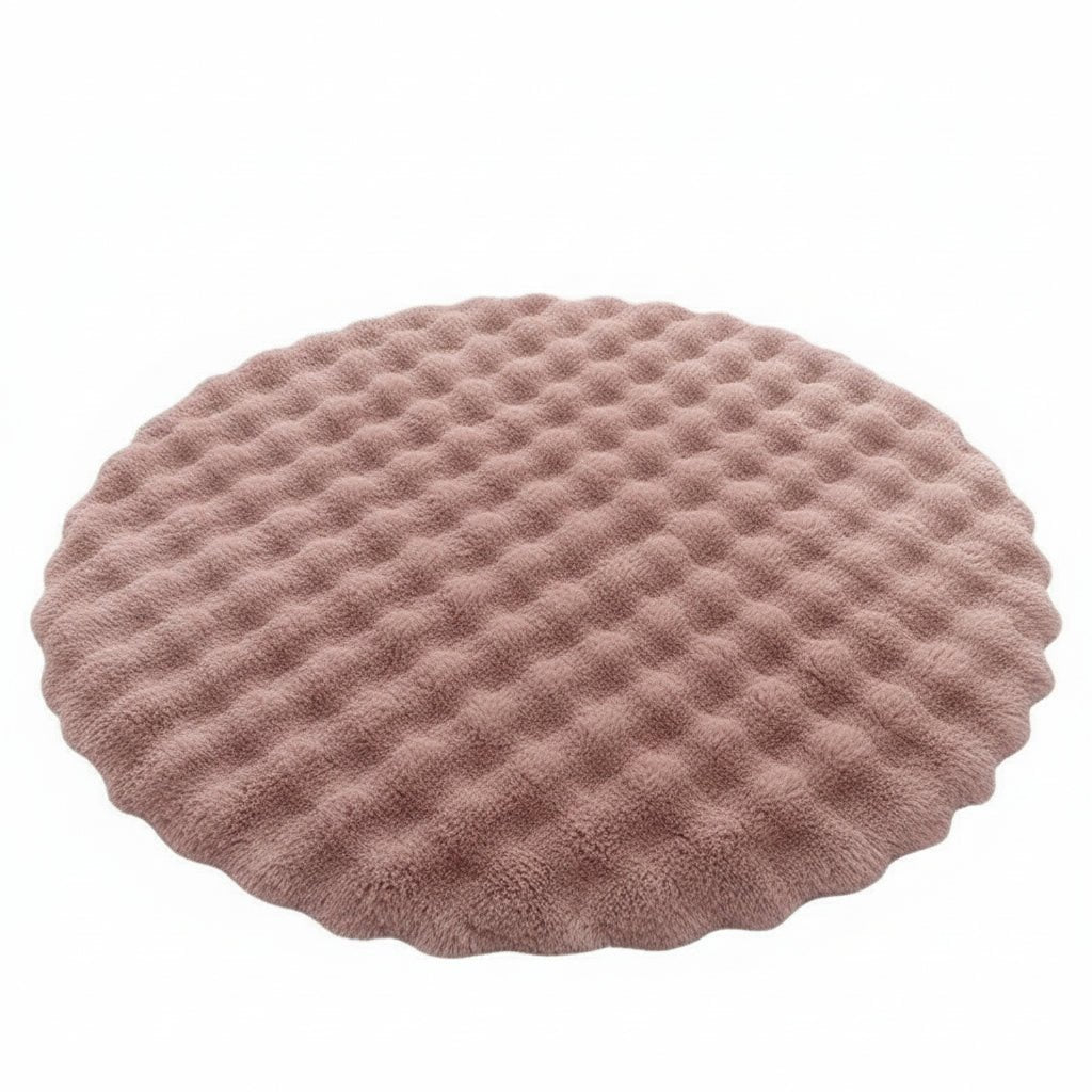 Rond hoogpolig vloerkleed – Scandinavische woonstijl