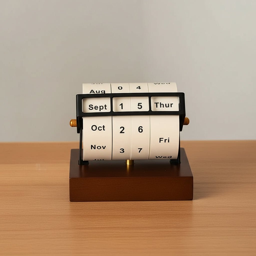 Houten draaikalender – bureau decoratie