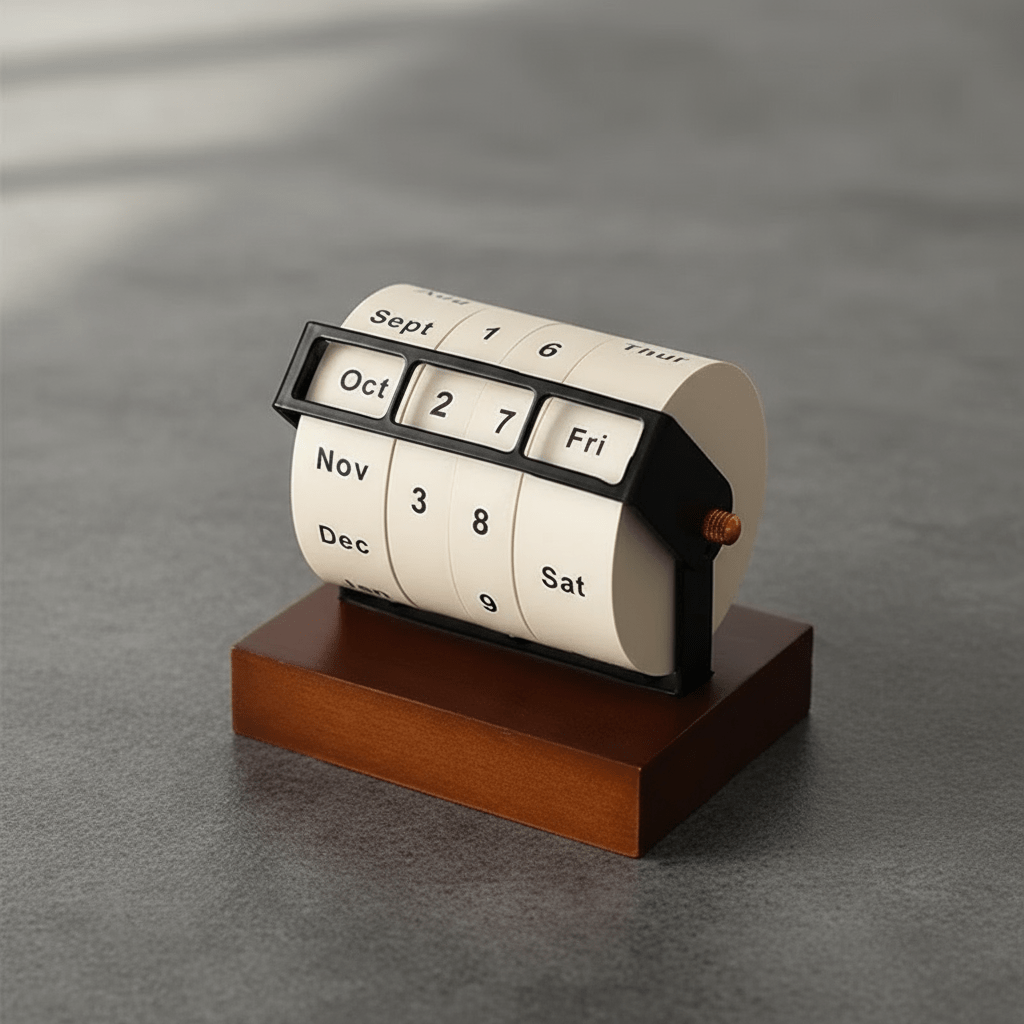 Houten draaikalender – bureau decoratie