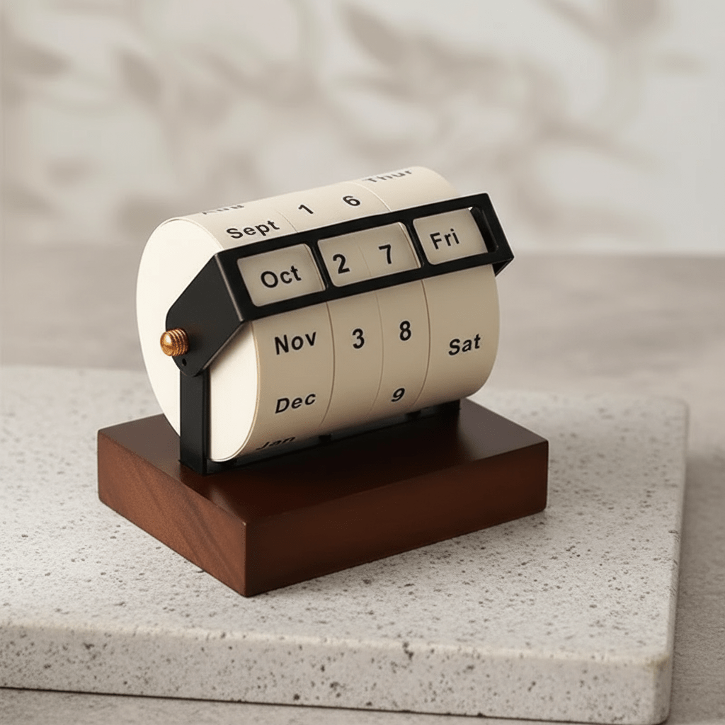Houten draaikalender – bureau decoratie
