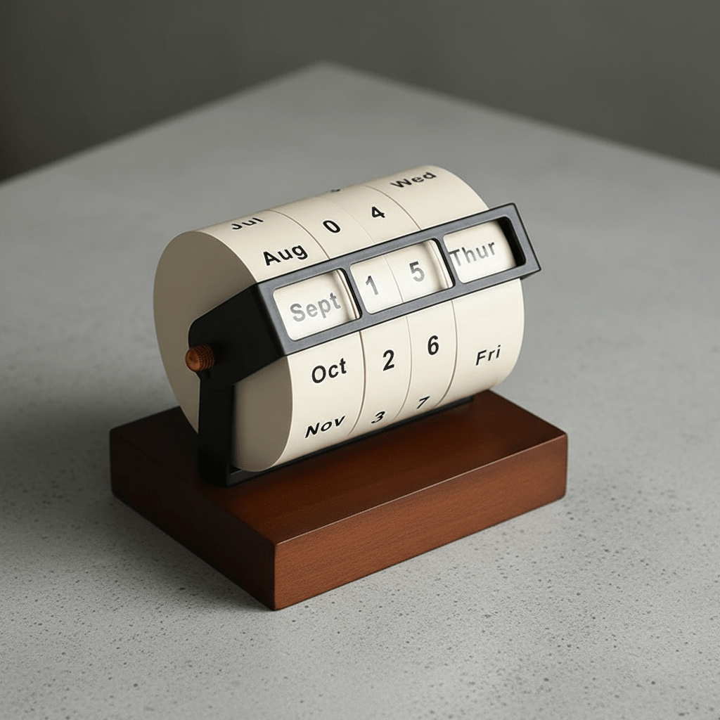 Houten draaikalender – bureau decoratie