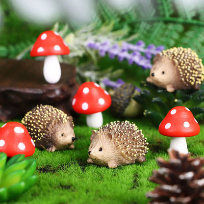 3/5/8 Stuks Mini Egel en Paddenstoel Beeldjes – Tuin- en Plantenpot Decoratie