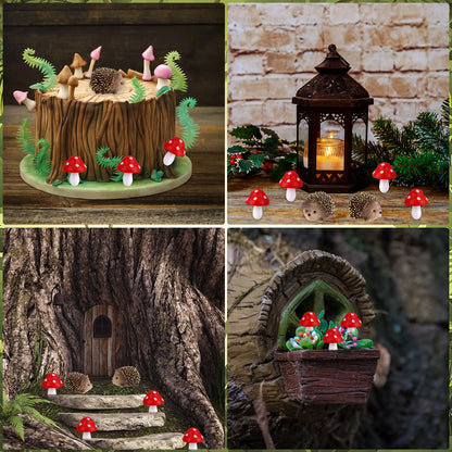 3/5/8 Stuks Mini Egel en Paddenstoel Beeldjes – Tuin- en Plantenpot Decoratie