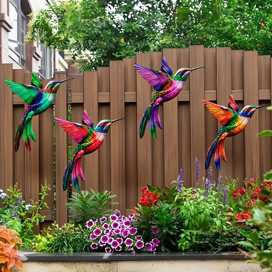 Kolibrie Wanddecoratie Metaal Set 4 Stuks Tuin Decoratie Buiten Binnen Muurdecor