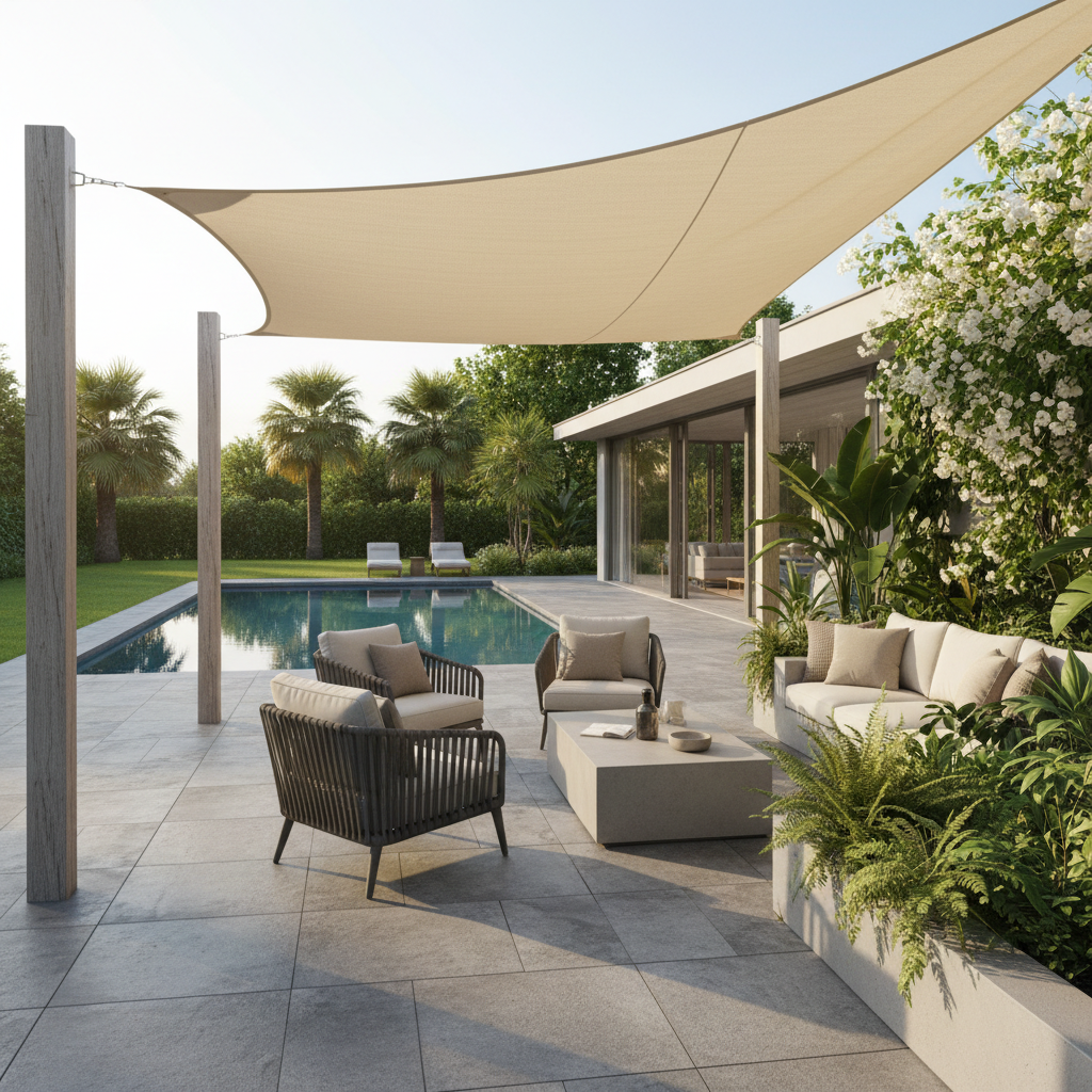 Perel Waterdoorlatend Zonnezeil 3,6 × 3,6 meter champagne.