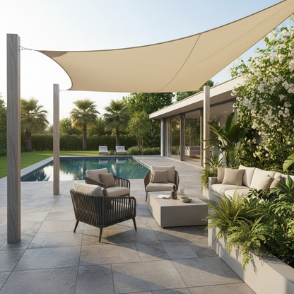 Perel Waterdoorlatend Zonnezeil 3,6 × 3,6 meter champagne.