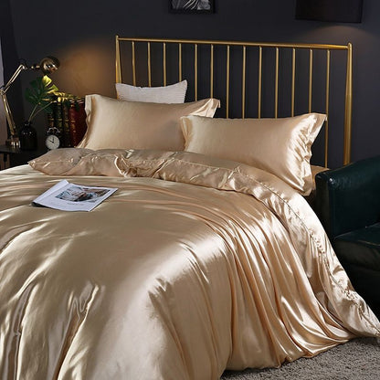 Luxe Zijden Beddengoed Set - 4 Stuks (1 Platte Lakens + 1 Dekbedovertrek + 2 Kussenslopen)
