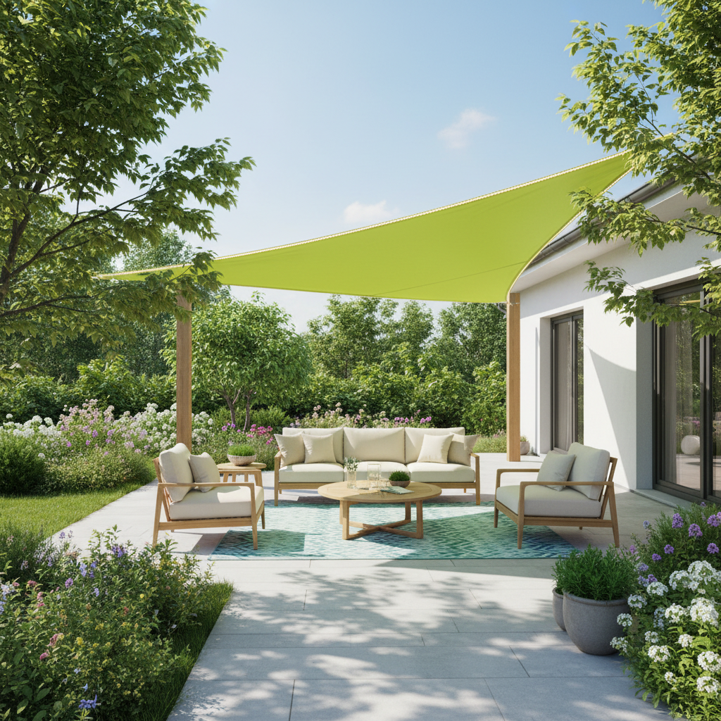 Perel Zonnezeil LED-Randverlichting Limoengroen - lifestyle tuinterras