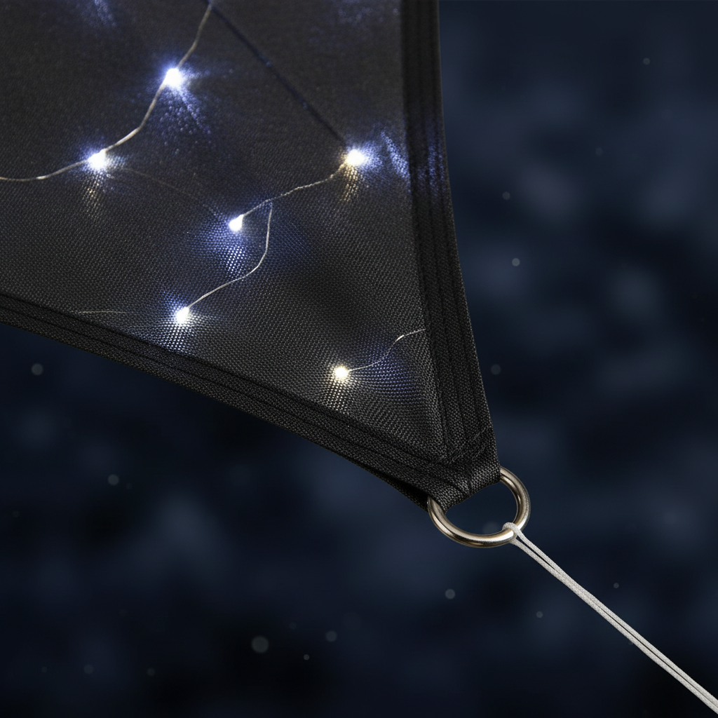 Perel Zonnezeil LED-Sterrenhemel - detail stof en LED-verlichting