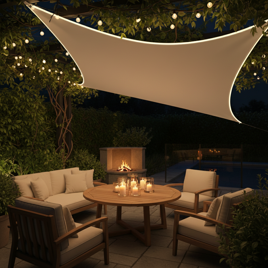 Perel Zonnezeil LED-Randverlichting - elegante avondsfeer met kaarsen