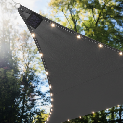Perel Zonnezeil LED Antraciet - detail stof LED-verlichting en zonnepaneel